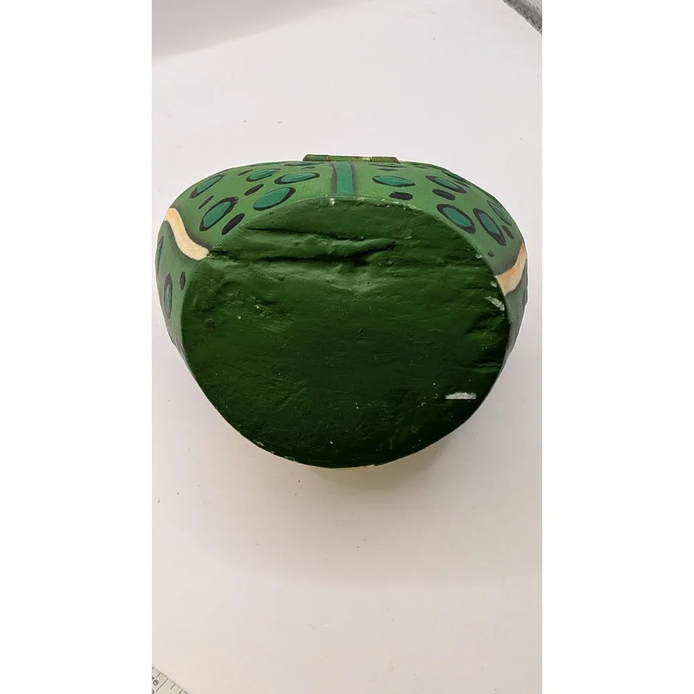 Vintage Hand Painted Wooden Frog Trinket Box Hinged Lid Storage Container